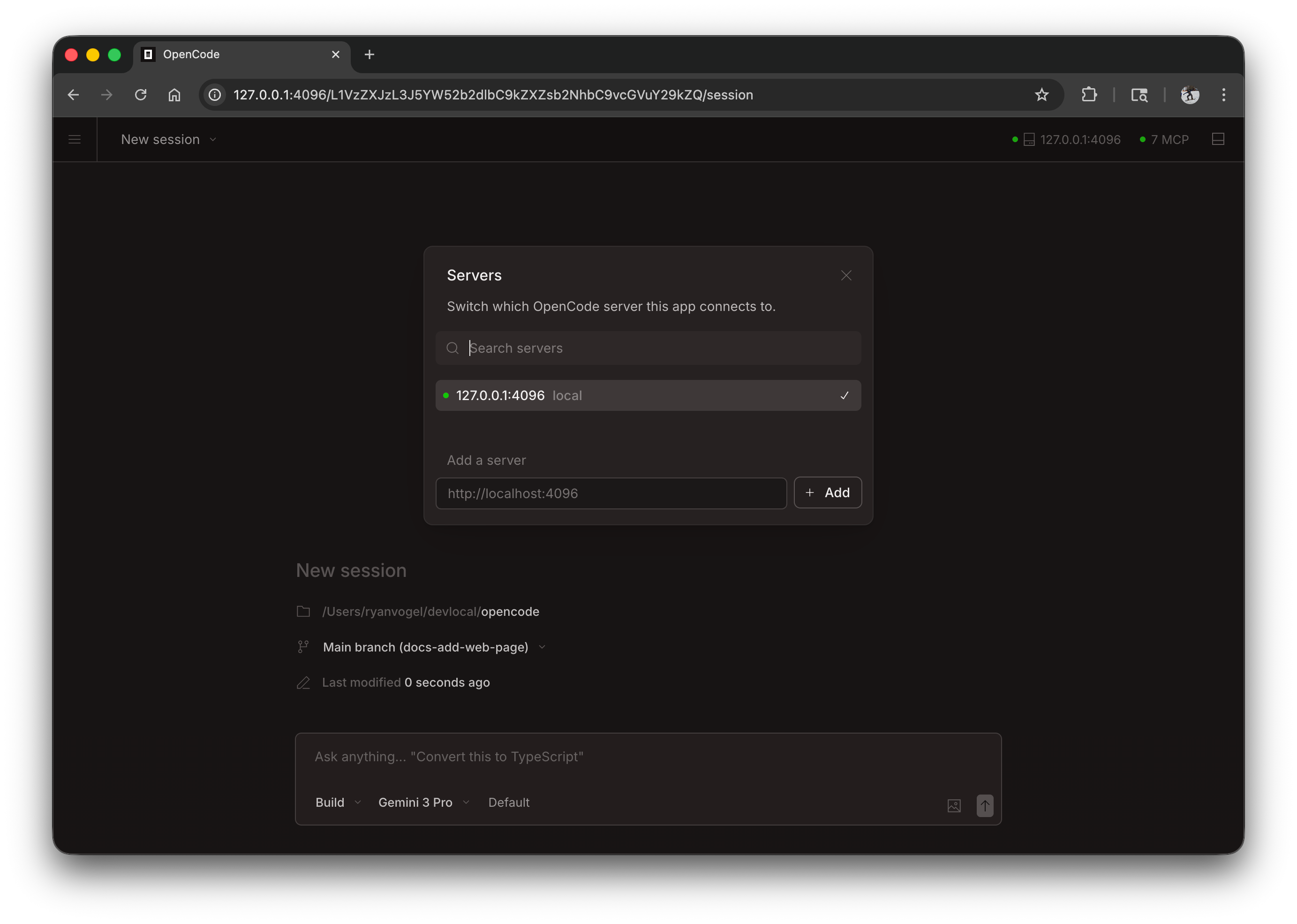 OpenCode Web - See Servers